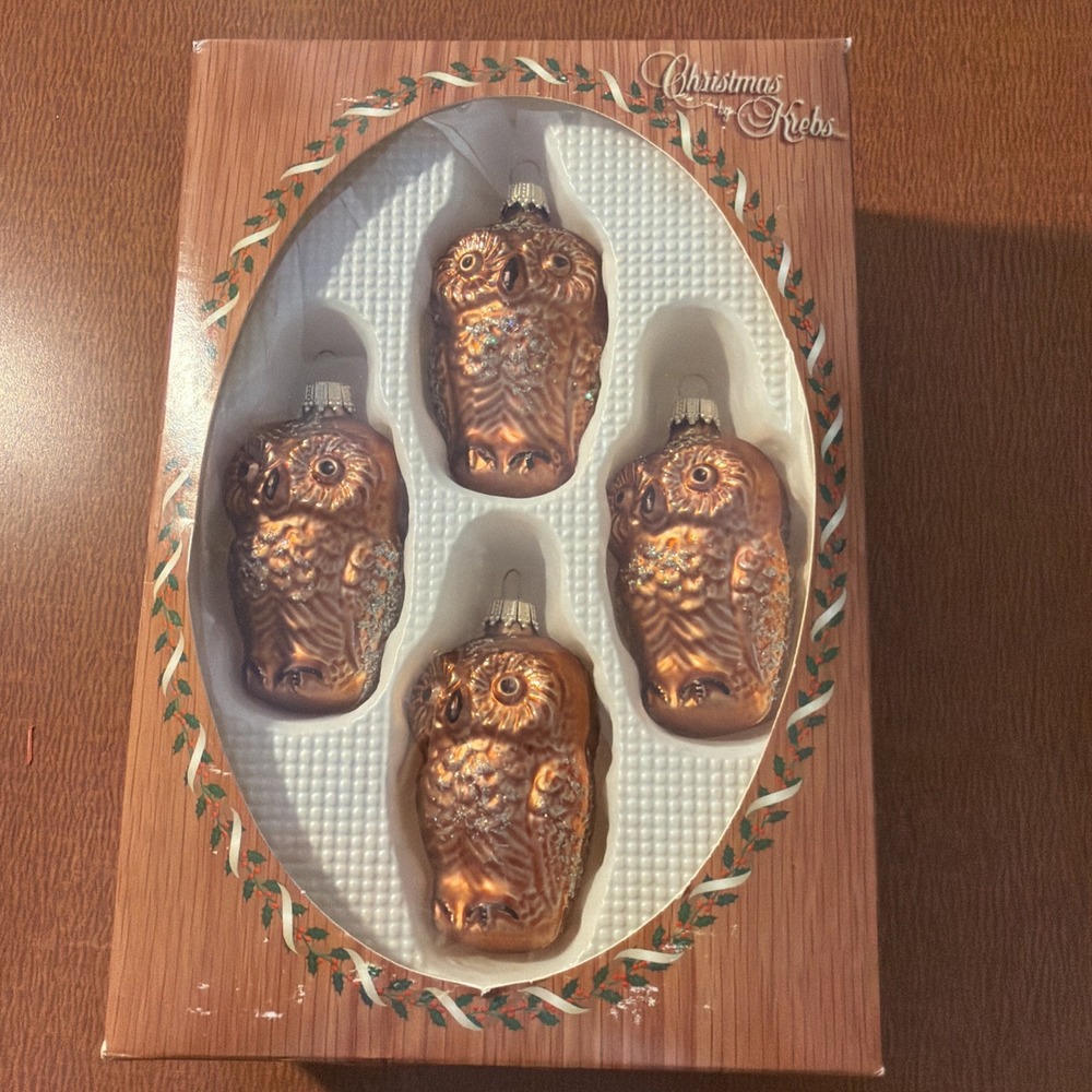 Vtg Christmas‎ By Krebs Glass Blown Owl Ornaments 3.5" NIB Made In Germany